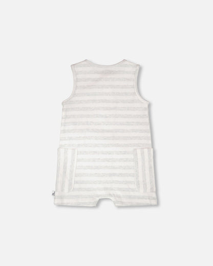 Cotton Striped Romper White And Grey Stripes-1