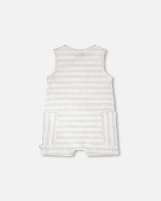 Cotton Striped Romper White And Grey Stripes-1