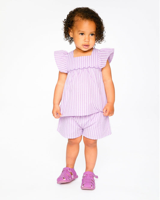 Top And Short Set Lavender Stripes-1
