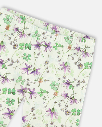 Jersey Tunic And Cotton Capri Set Lavender And Green Printed Flowers-4