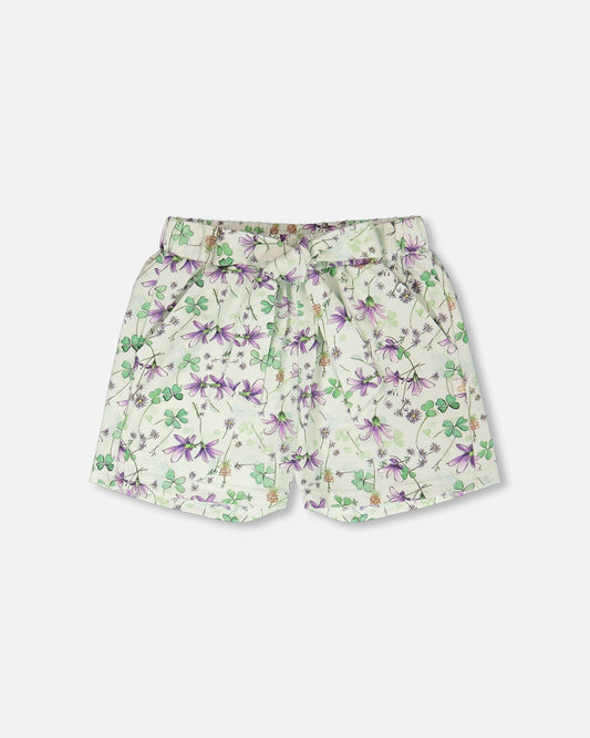 Jersey Shorts Green Printed Flowers-0
