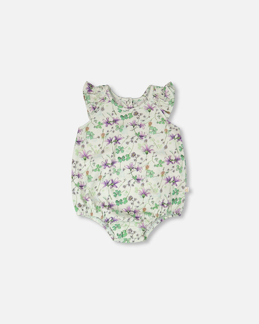 Jersey Romper Green Printed Flowers-0