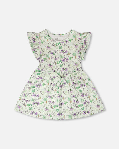Jersey Dress Green Printed Flowers-0