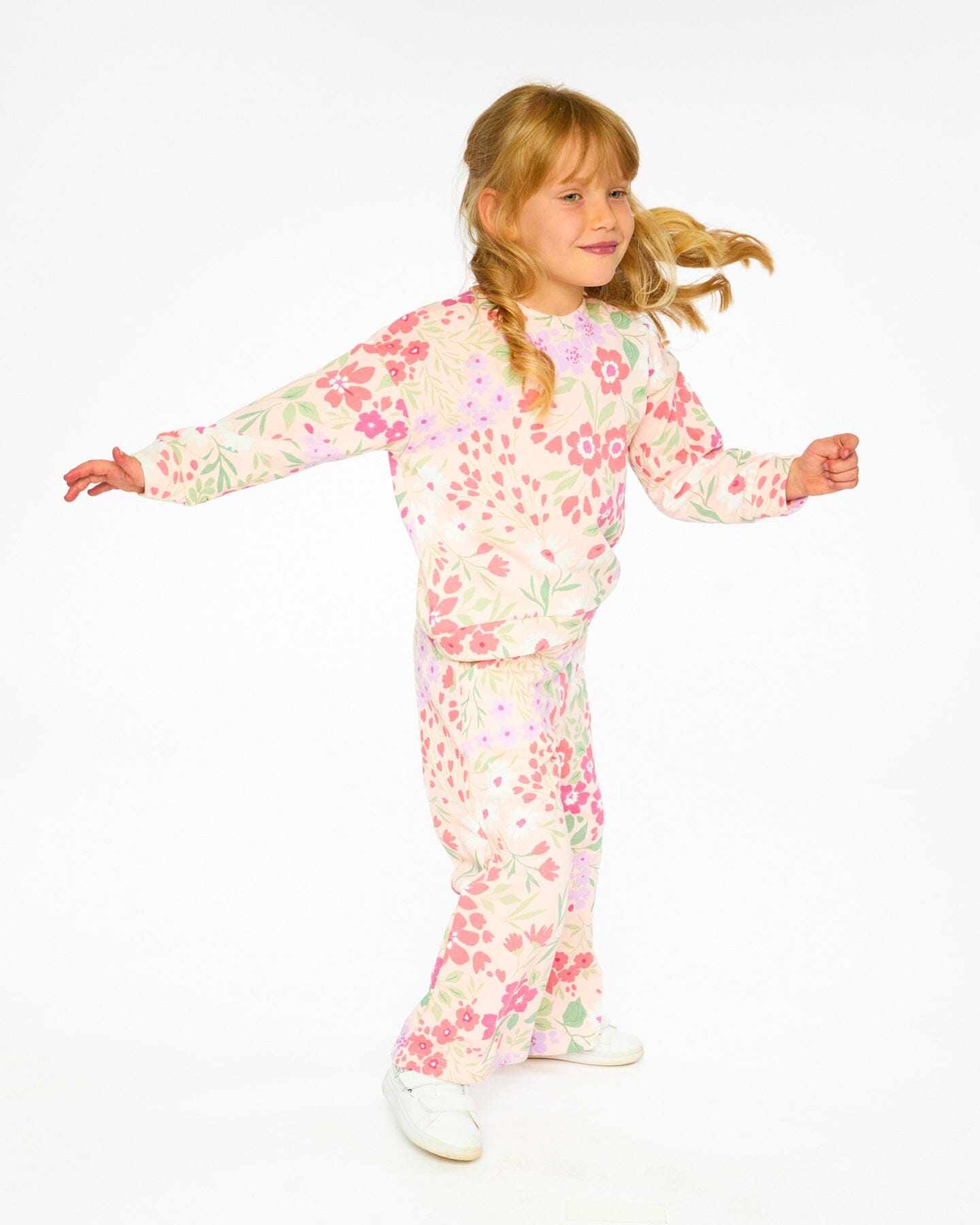 French Terry Pants Pink Printed Flowers-1