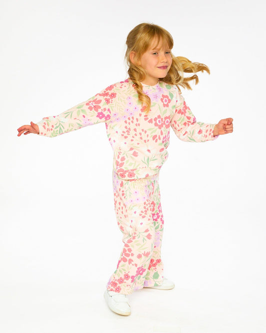 French Terry Pants Pink Printed Flowers-1
