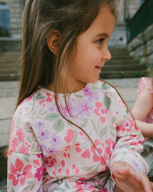 French Terry Sweatshirt Pink Printed Flowers-1