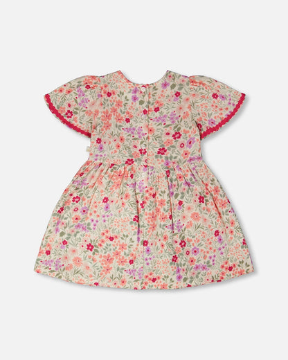 Muslin Dress Off White Printed Flowers-3