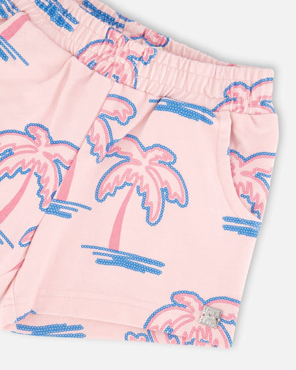French Terry Shorts Light Pink Palm Print-4