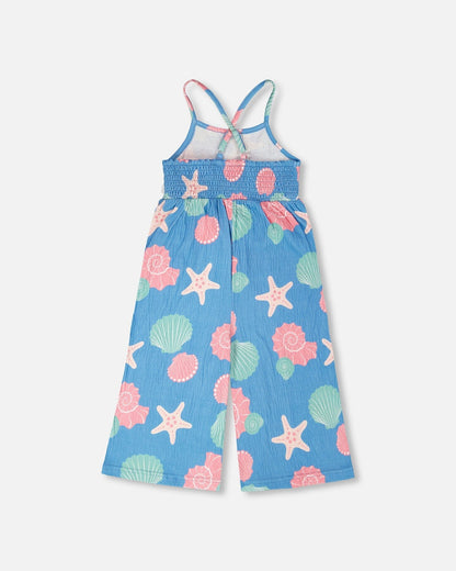 Crinkle Jersey Jumpsuit Blue Shell Print-2