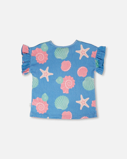 Crinkle Jersey T-Shirt Blue Shell Print-1