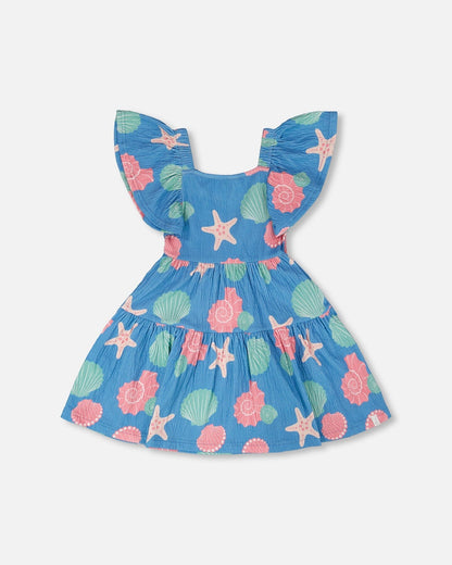 Crinkle Jersey Dress Blue Shell Print-0
