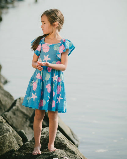 Crinkle Jersey Dress Blue Shell Print-2