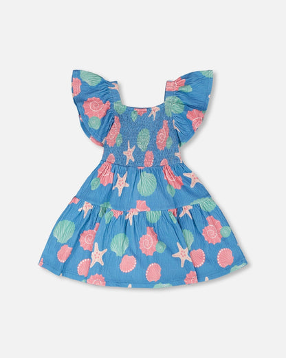 Crinkle Jersey Dress Blue Shell Print-4