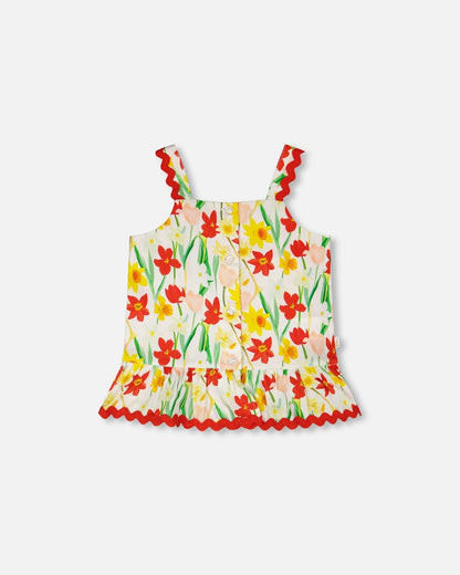 Viscose Top White Daffodil Print-0