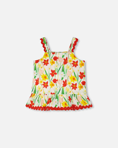 Viscose Top White Daffodil Print-2