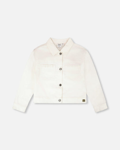 White Denim Jacket With Embroidery-0