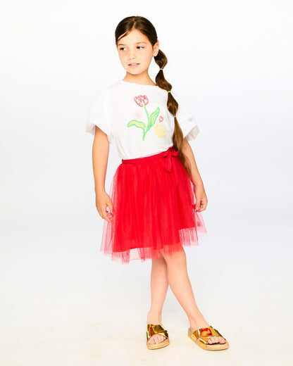 Mesh And Eyelet Skirt Red-1
