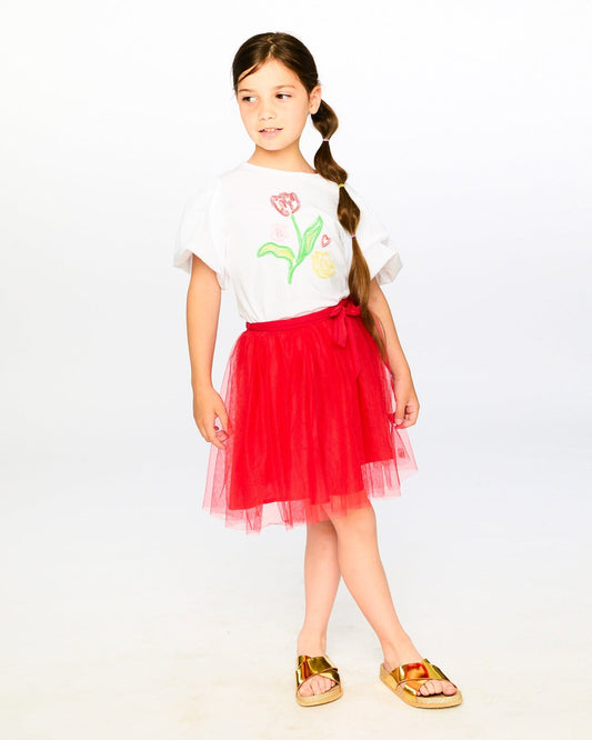 Mesh And Eyelet Skirt Red-1