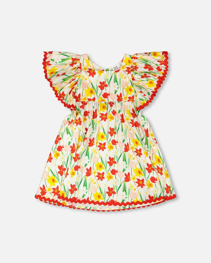 Viscose Dress White Daffodil Print-0