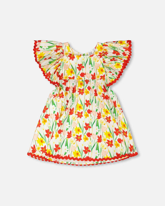 Viscose Dress White Daffodil Print-0