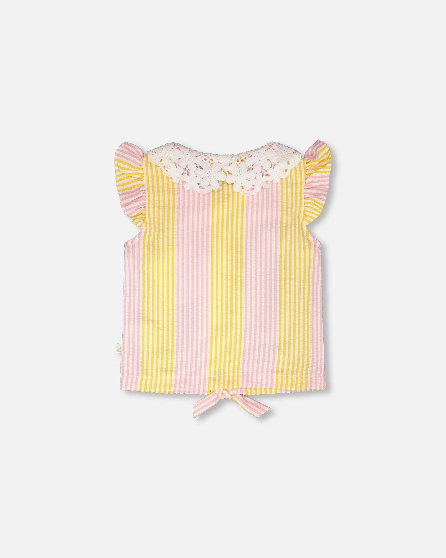 Sleeveless Shirt Pink And Yellow Stripes With Crochet Collar-4