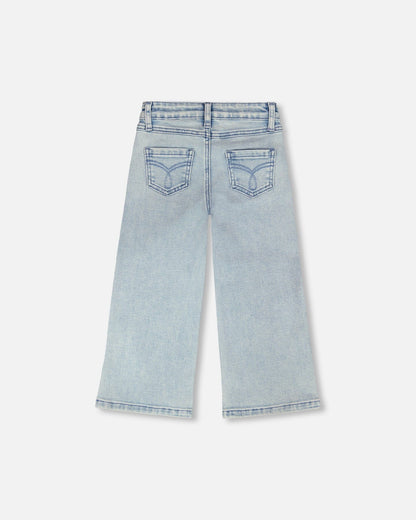Wide Leg Light Blue Denim Jeans-4