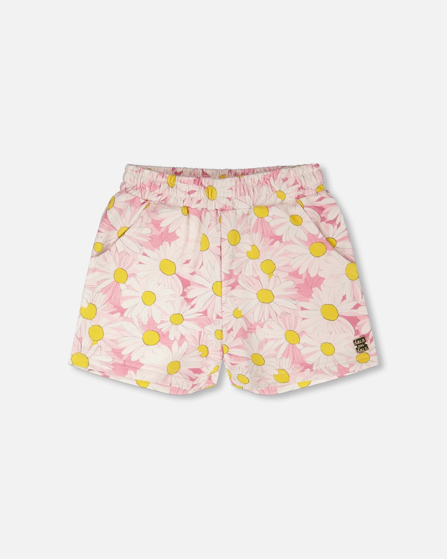 French Terry Shorts Pink Printed Daisies-0