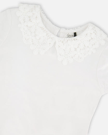 T-Shirt With Crochet Peter Pan Collar White-3