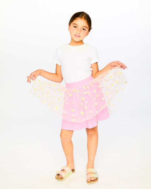 Mesh And Crinkle Jersey Skirt Pink-1