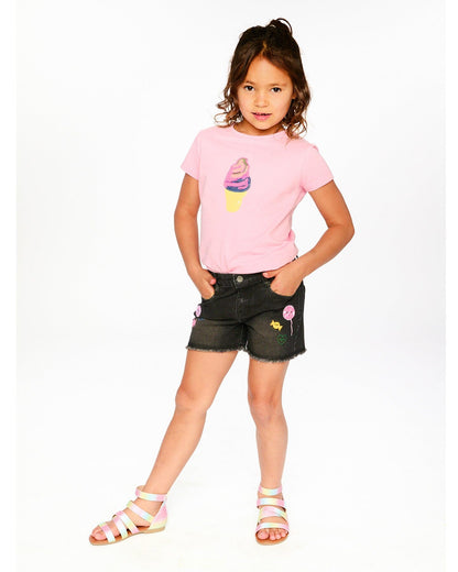 Black Denim Shorts With Embroidery-1