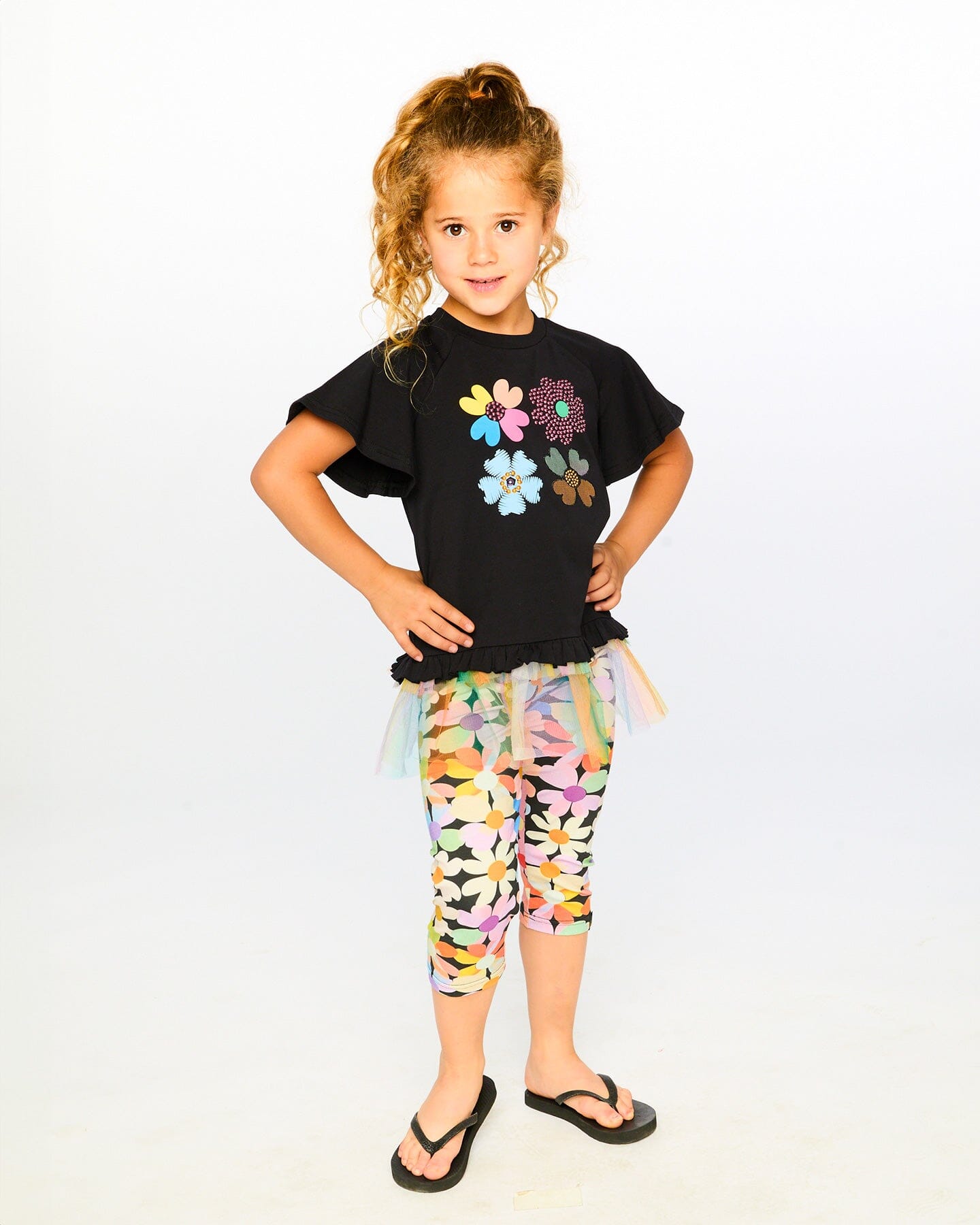 Viscose Leggings Black Printed Flowers-1