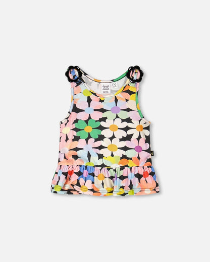 Jersey Tank Top Black Printed Flowers-0
