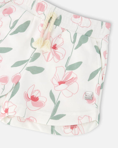 French Terry Shorts Off White Printed Flowers-4