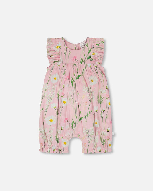 Viscose Romper Pink Printed Flowers-0