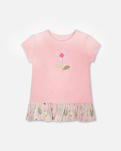 Organic Cotton Bi-Material Tunic With Ruffle Dusty Pink-0
