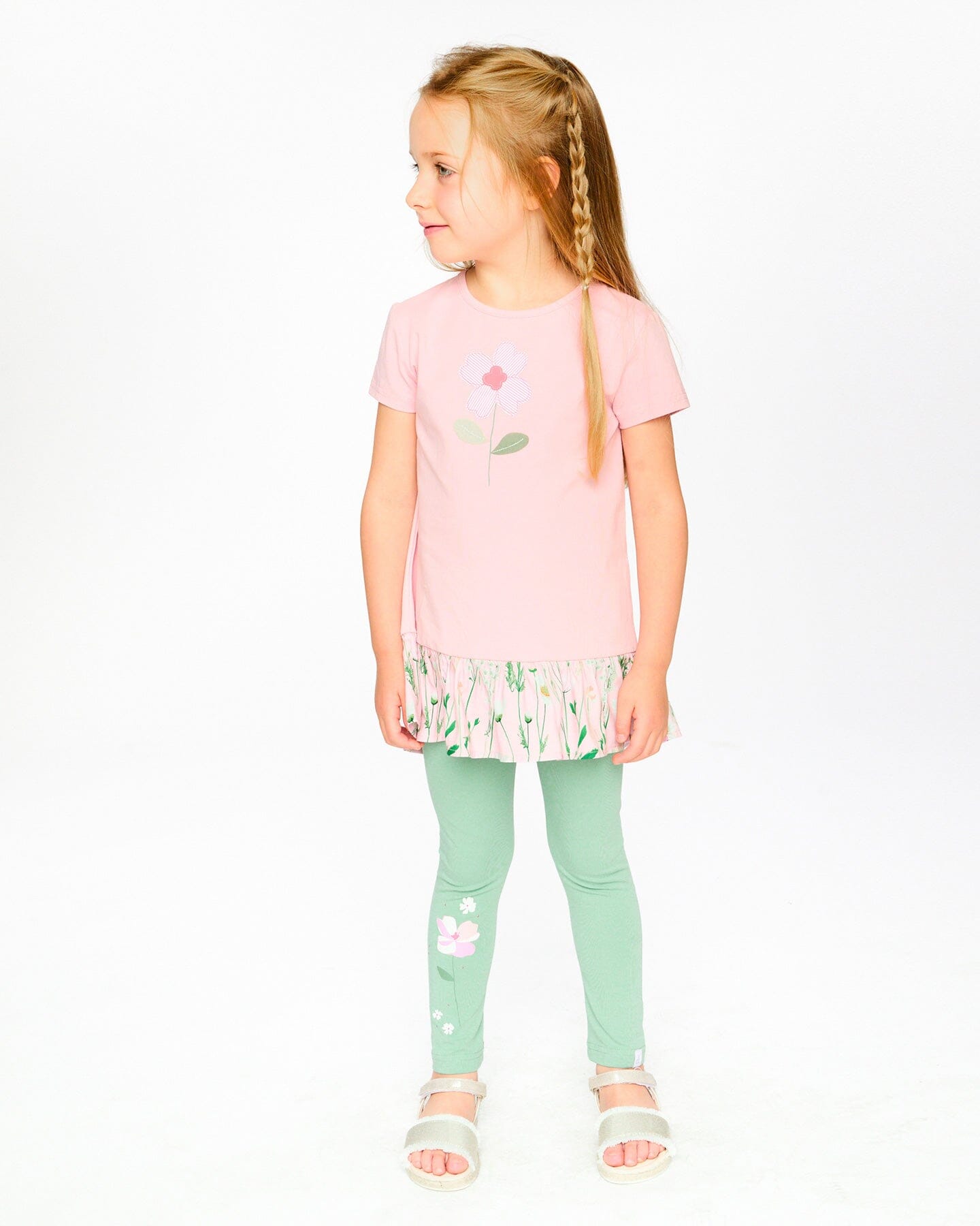 Organic Cotton Bi-Material Tunic With Ruffle Dusty Pink-1