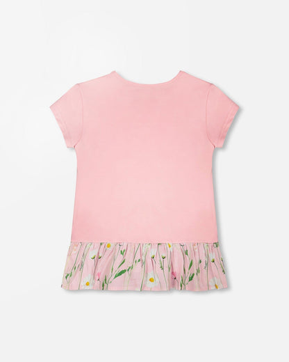 Organic Cotton Bi-Material Tunic With Ruffle Dusty Pink-2