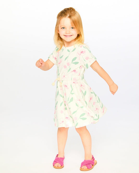 French Terry Dress Off White Printed Flowers-1