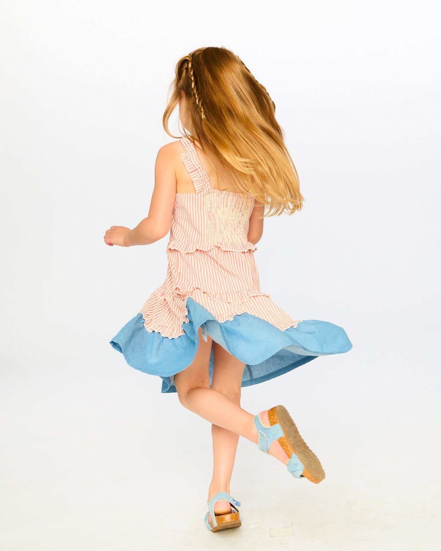 Poplin And Chambray Dress Off White And Pink Stripes-1