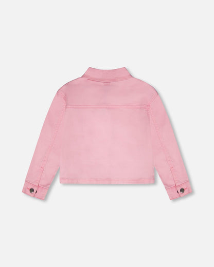 Pink Denim Jacket With Embroidered Patches-2