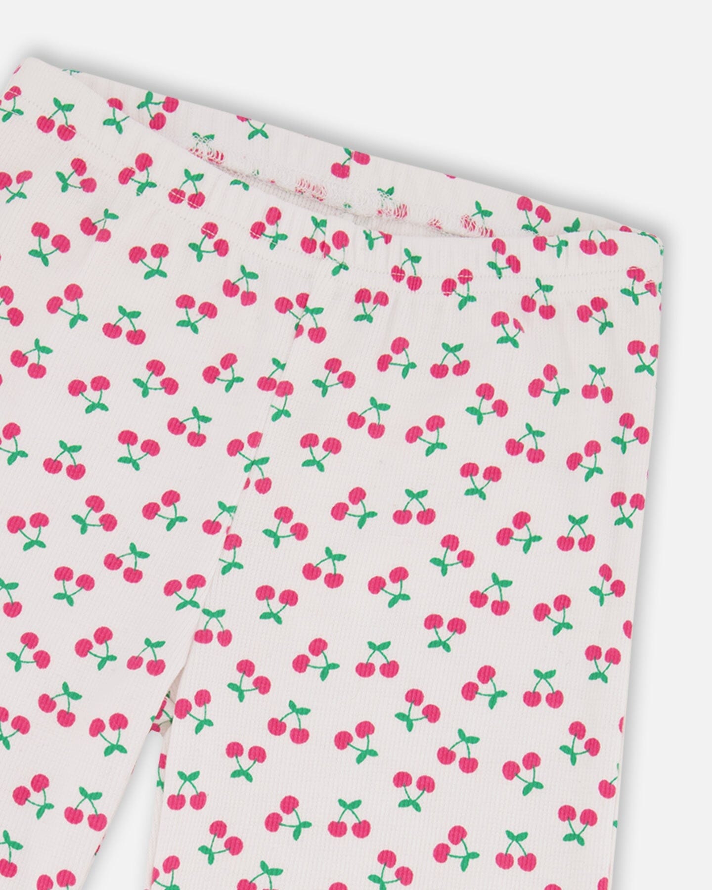 Rib Flare Leg Leggings White Printed Cherries-2