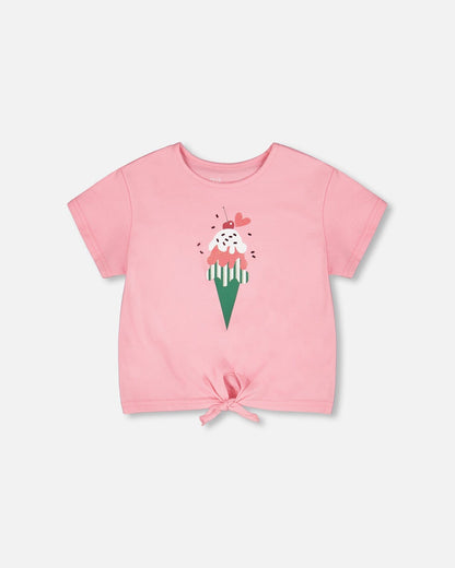 Organic Cotton Jersey T-Shirt With Tie At Waist Pink-0