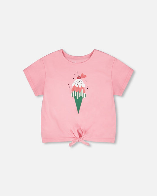 Organic Cotton Jersey T-Shirt With Tie At Waist Pink-0