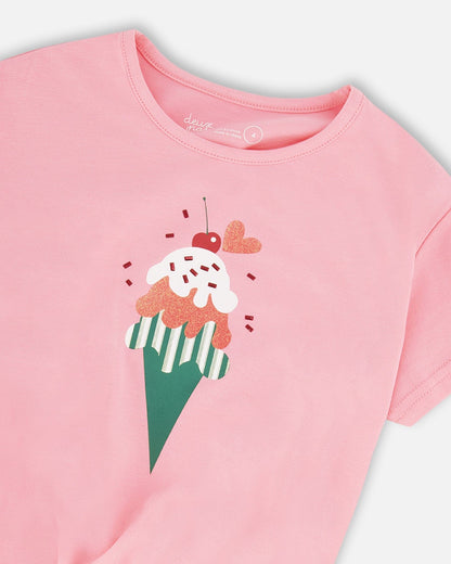 Organic Cotton Jersey T-Shirt With Tie At Waist Pink-3