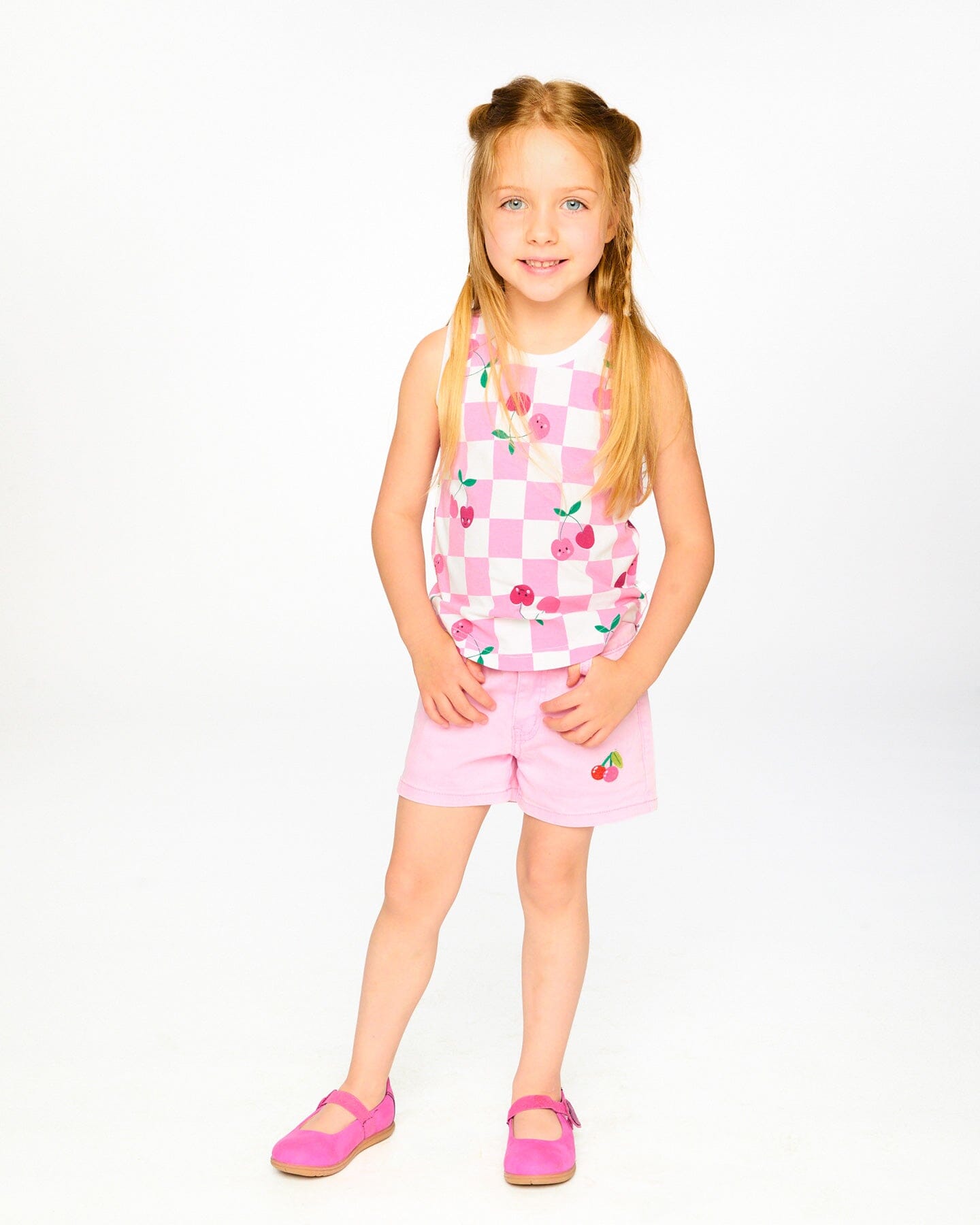 Organic Cotton Jersey Tank Top Pink Printed Cherries-1