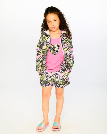 Zip Front French Terry Hoodie Black Printed Multicolor-1