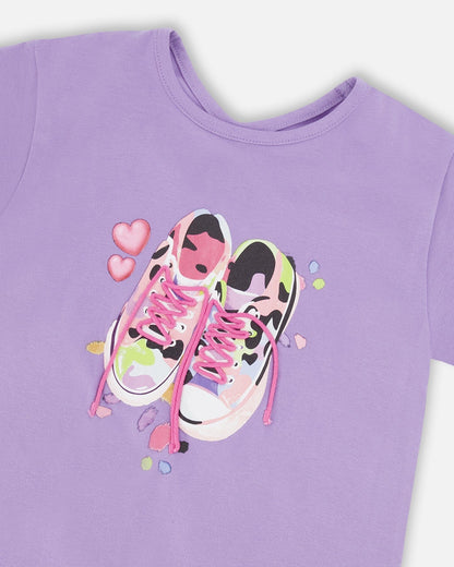 Organic Cotton Jersey T-Shirt Mauve With Sneakers-3