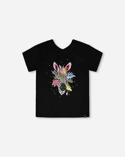 Organic Cotton Jersey T-Shirt Black With Zebra-0