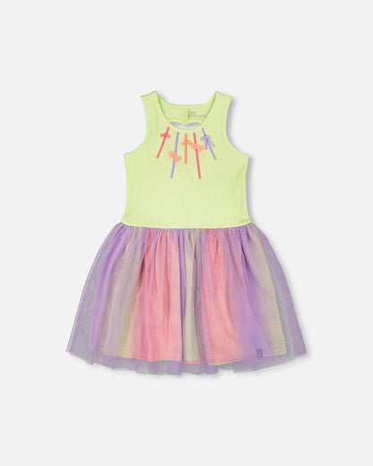 Sleeveless Bi-Material Dress Lime Green-0