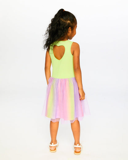 Sleeveless Bi-Material Dress Lime Green-1